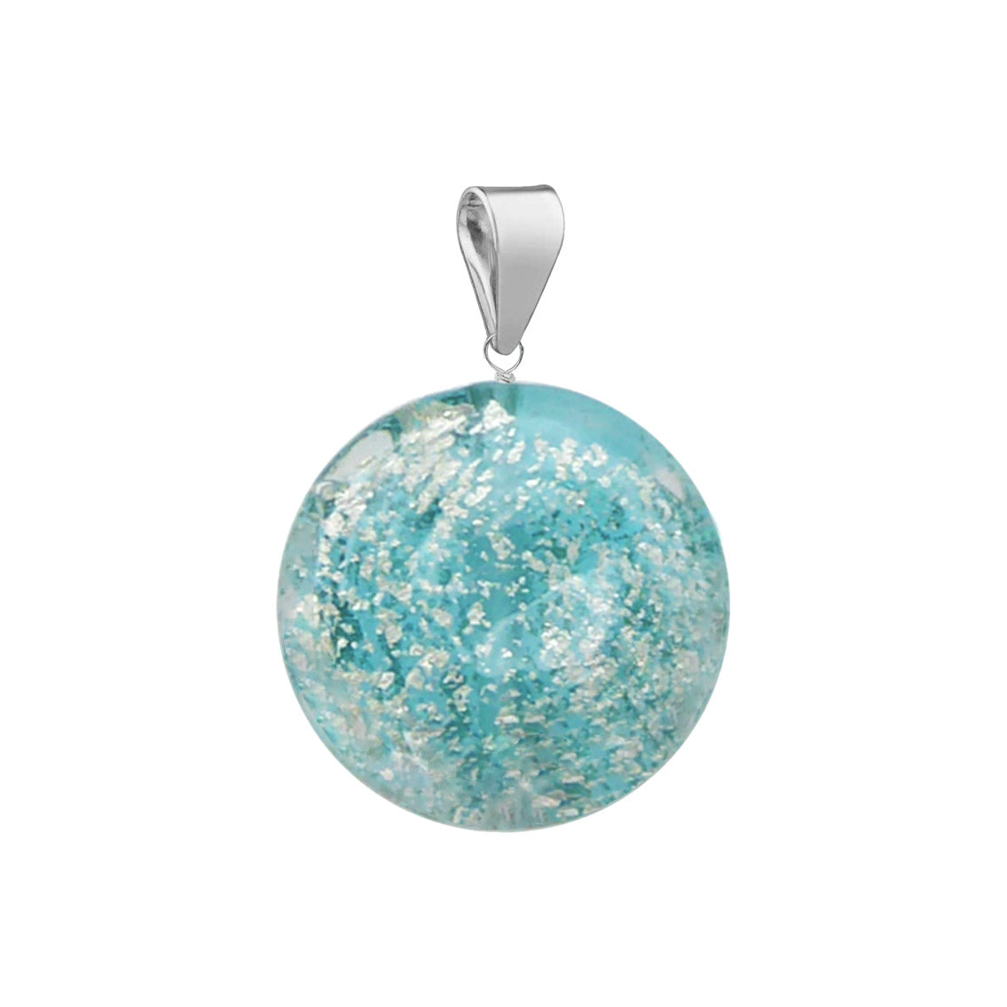 Murano Glass Pendant 14mm Lentil - Teal Speckle/Sterling Silver