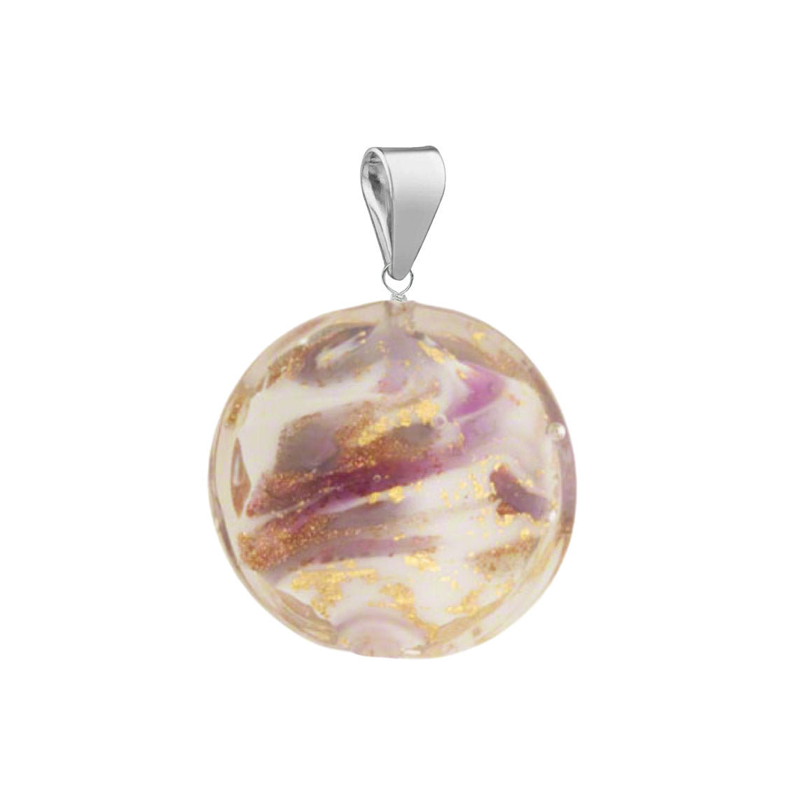 Murano Glass Pendant 14mm Lentil - Violet Marbled/Sterling Silver