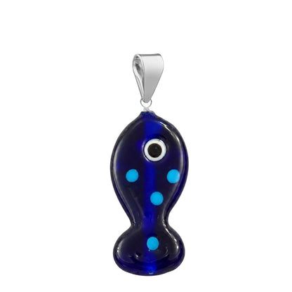 Murano Glass Pendant 20mm Fish - Navy/Sterling Silver