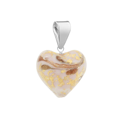 Murano Glass Pendant 10mm Heart - Pastel Pink Marble/Sterling Silver