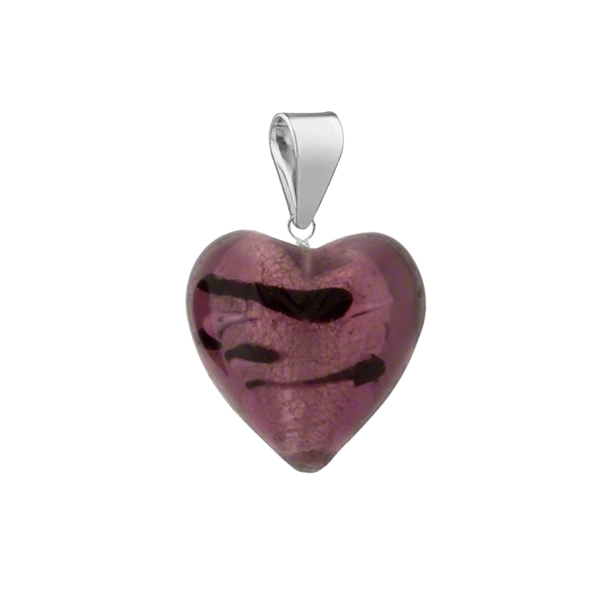 Murano Glass Pendant 12mm Heart - Aubergine Splash/Sterling Silver