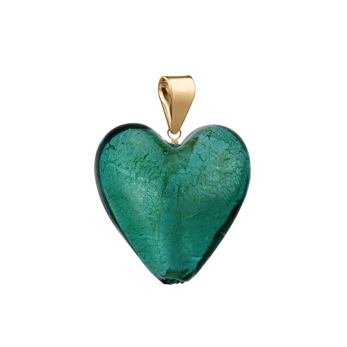 Murano Glass Pendant 14mm Heart - Teal/Gold Vermeil