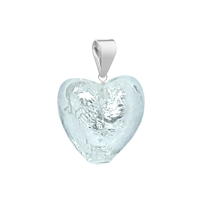 Murano Glass Pendant 14mm Heart - Aquamarine Blue/Sterling Silver
