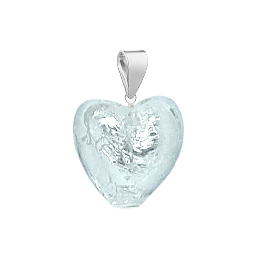 Murano Glass Pendant 14mm Heart - Aquamarine Blue/Sterling Silver