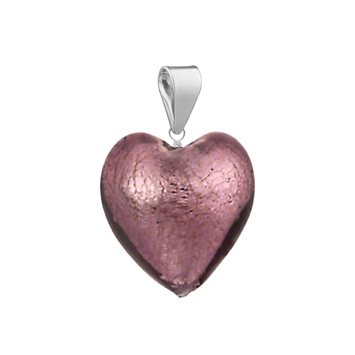 Murano Glass Pendant 14mm Heart - Light Aubergine/Sterling Silver
