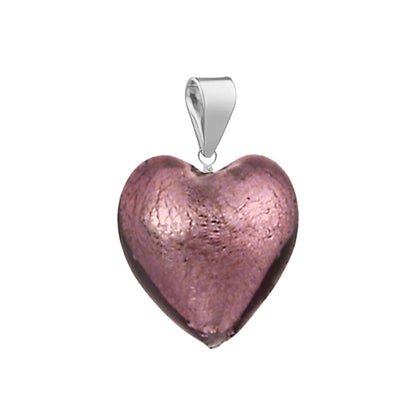 Murano Glass Pendant 14mm Heart - Light Aubergine/Sterling Silver