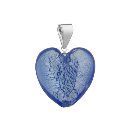 Murano Glass Pendant 14mm Heart - Cornflower Blue/Sterling Silver