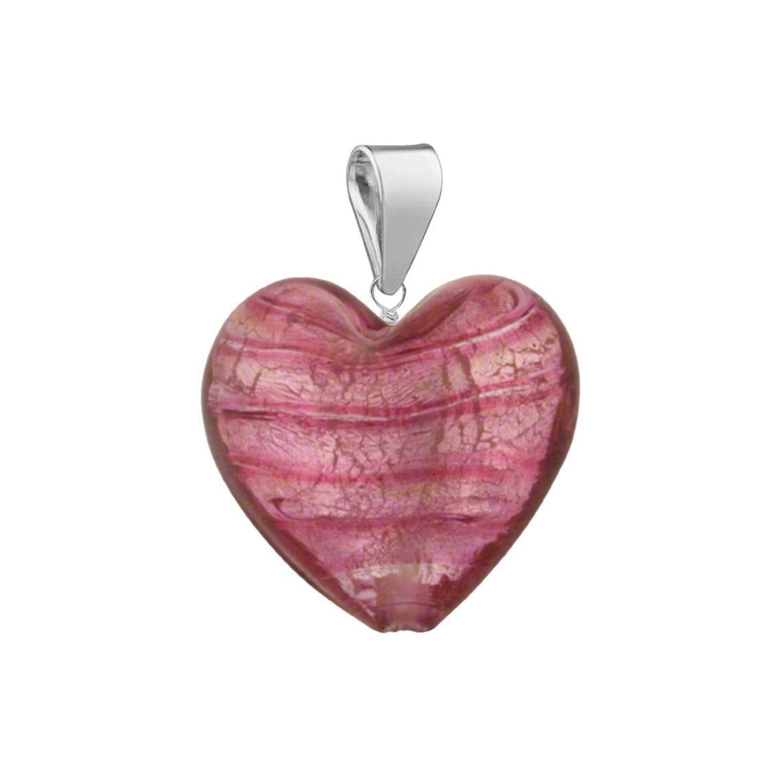 Murano Glass Pendant 14mm Heart - Pink/Sterling Silver
