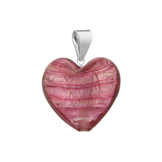 Murano Glass Pendant 14mm Heart - Pink/Sterling Silver