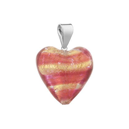 Murano Glass Pendant 14mm Heart - Pink stripe/Sterling Silver