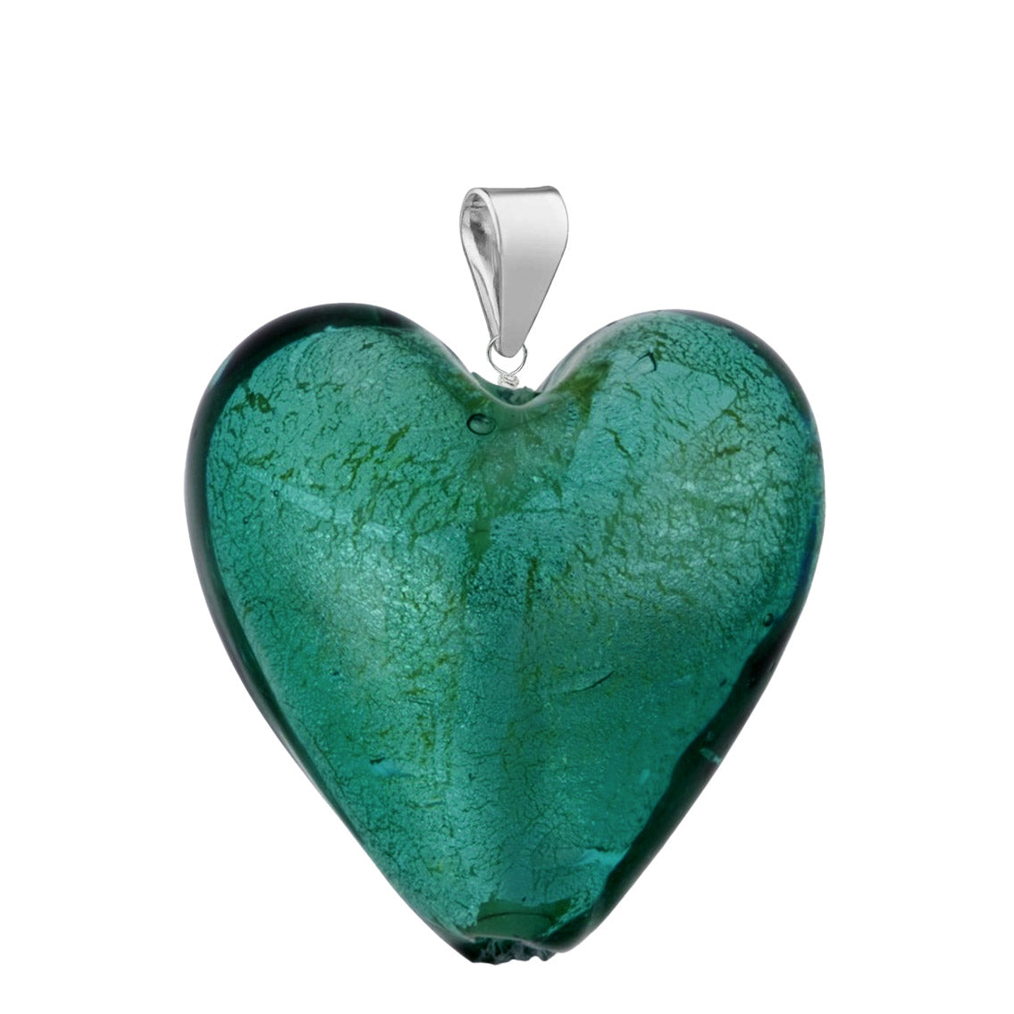 Murano Glass Pendant 20mm Heart - Teal/Sterling Silver