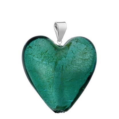 Murano Glass Pendant 20mm Heart - Teal/Sterling Silver