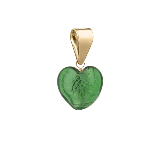 Murano Glass Pendant 8mm Heart - Green/Gold Vermeil