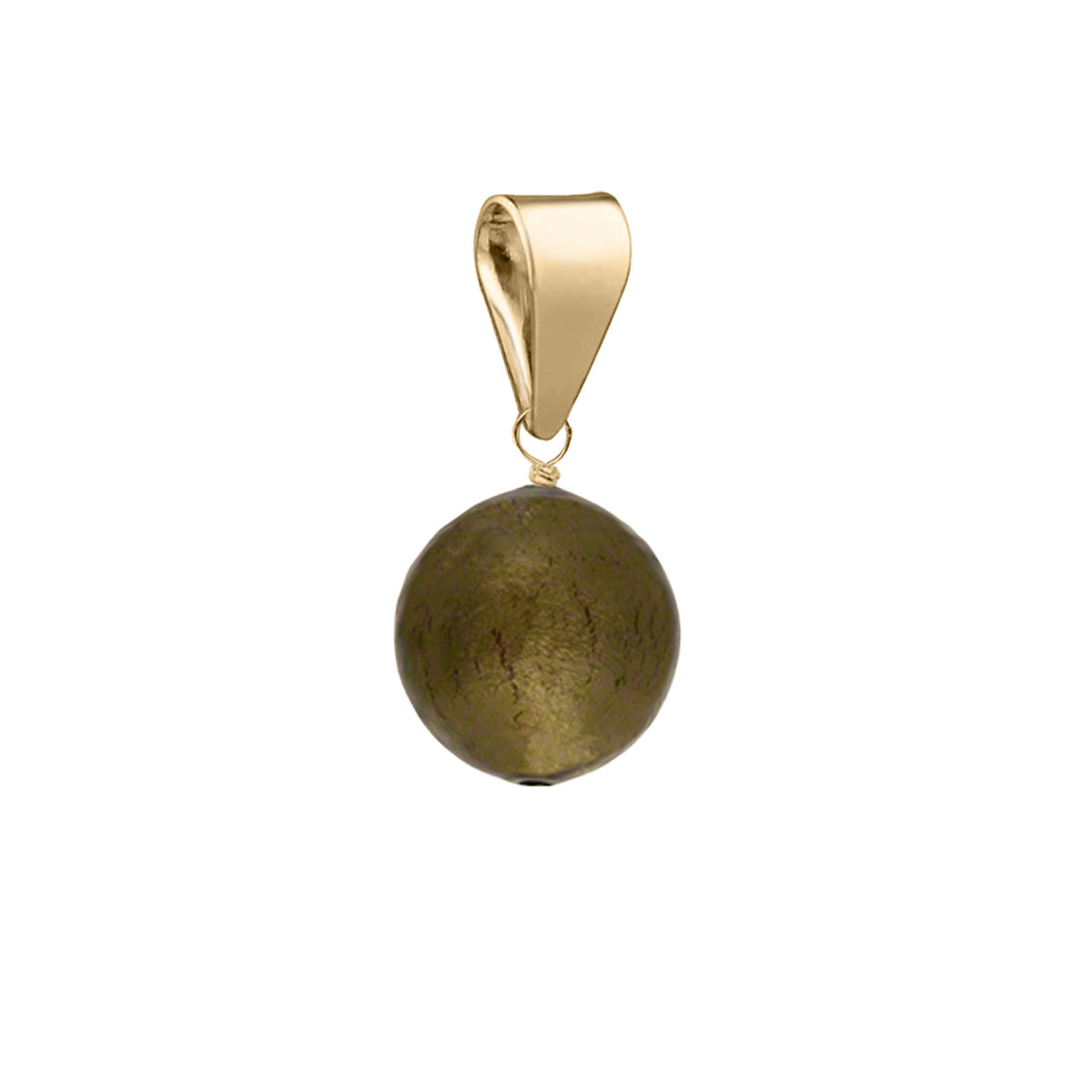 Murano Glass Pendant 8mm Round - Olive/Gold Vermeil