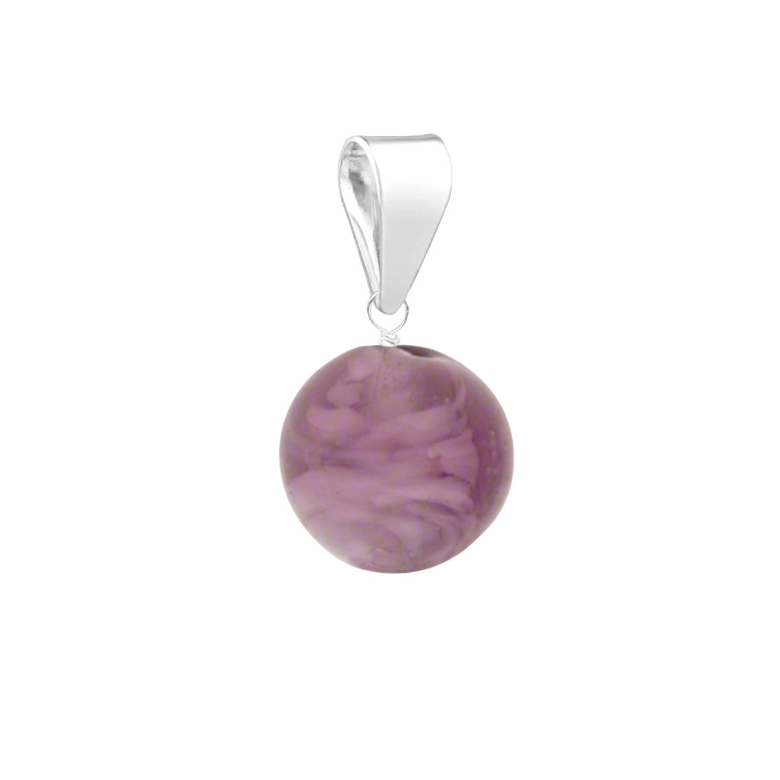 Murano Glass Pendant 8mm Round - Purple clouds/Sterling Silver