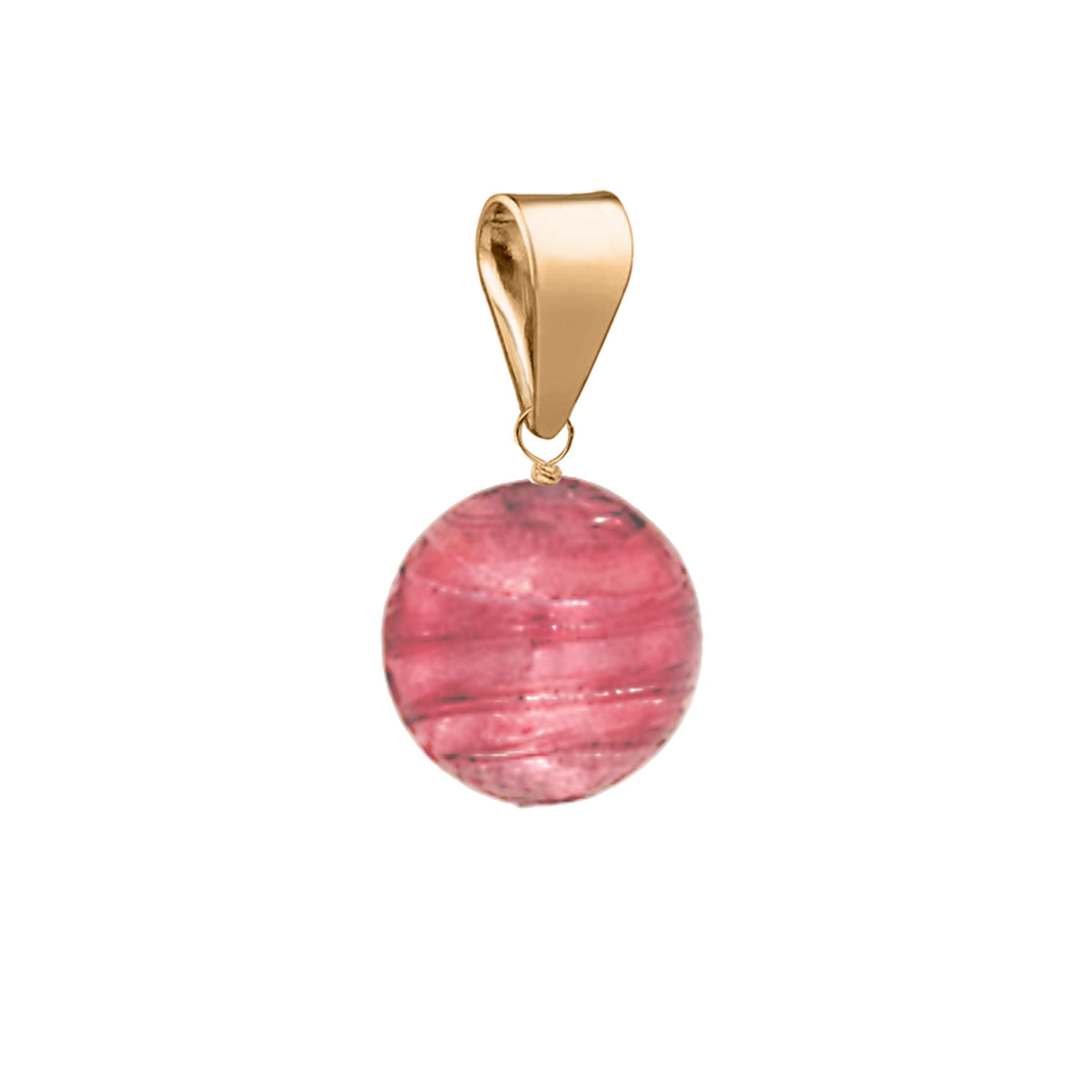 Murano Glass Pendant 8mm Round - Pink/Gold Vermeil