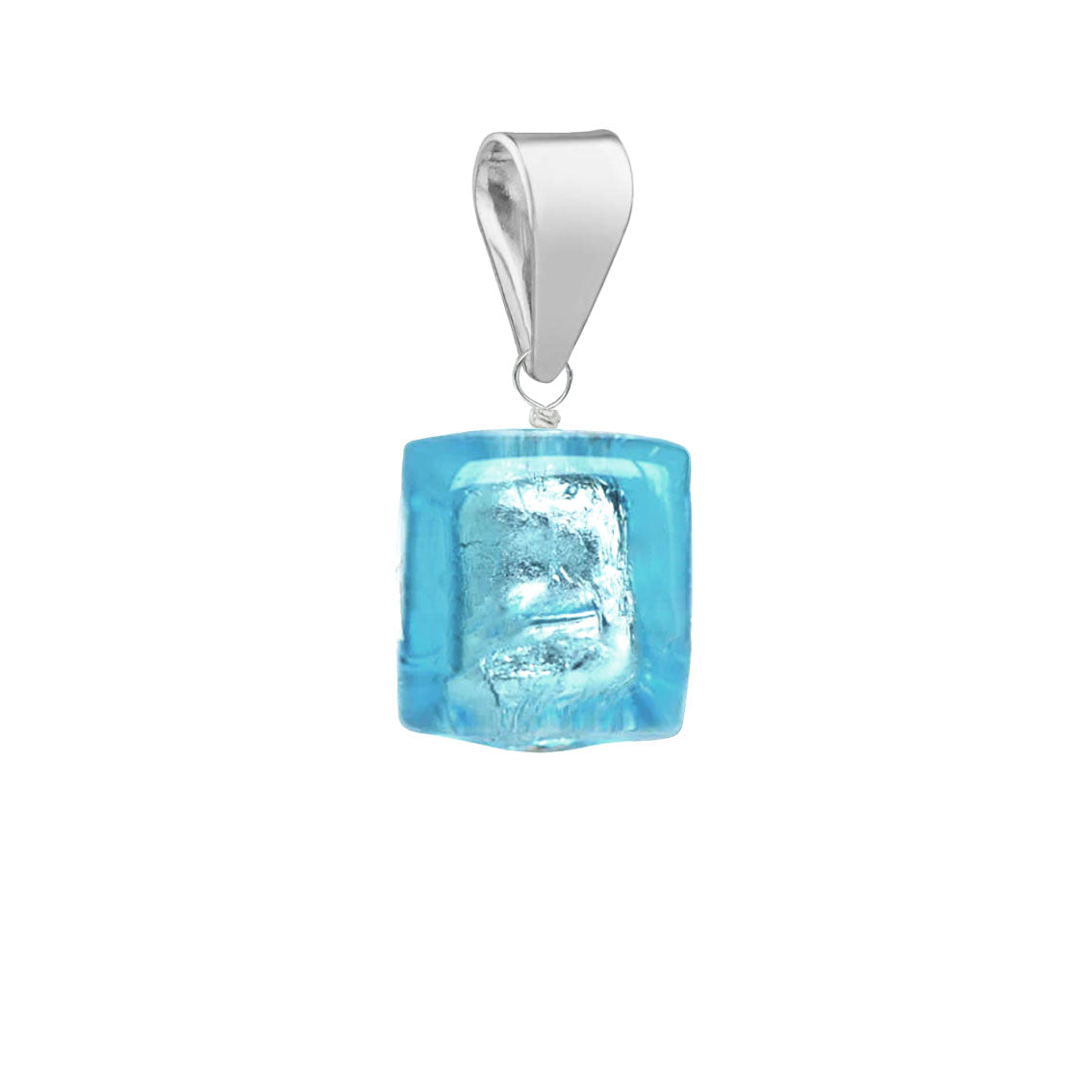 Murano Glass Pendant 6mm Cube - Bright Blue/Sterling Silver