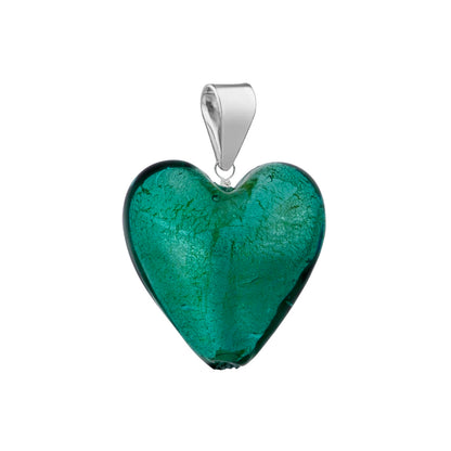 Murano Glass Pendant 14mm Heart - Teal/Sterling Silver