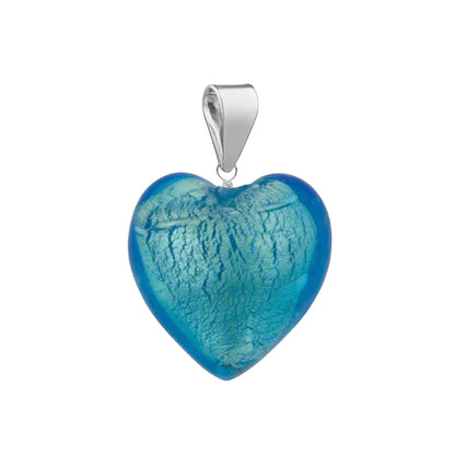 Murano Glass Pendant 14mm Heart - Cornflower Aqua/Sterling Silver