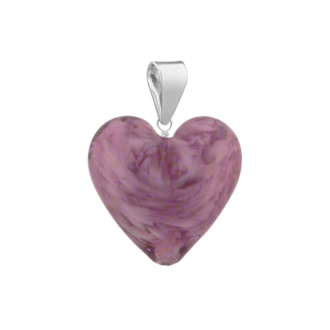 Murano Glass Pendant 14mm Heart - Aubergine Clouds/Sterling Silver