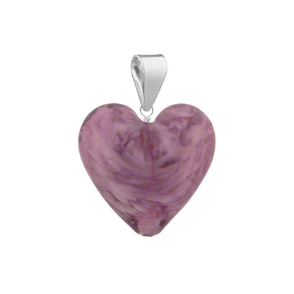 Murano Glass Pendant 14mm Heart - Aubergine Clouds/Sterling Silver