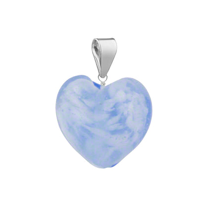 Murano Glass Pendant 14mm Heart - Cornflower Blue Clouds/Sterling Silver