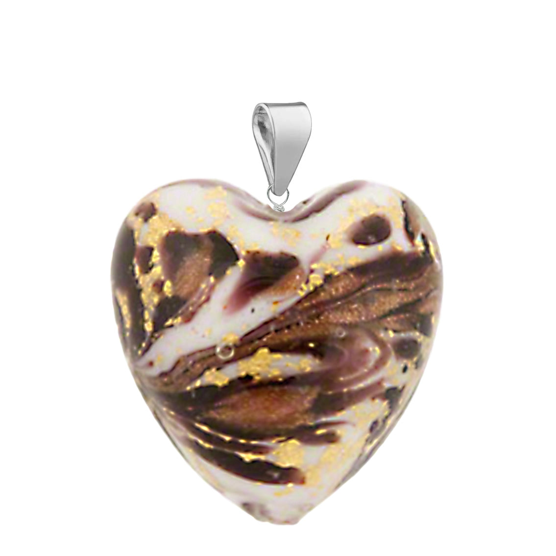 Murano Glass Pendant 20mm Heart - chocolate marble/Sterling Silver