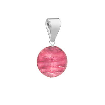 Murano Glass Pendant 8mm Round - Pink Blue/Sterling Silver