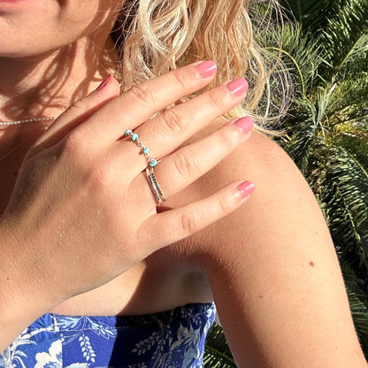 Turquoise Summer Beaded Ring - Sterling Silver