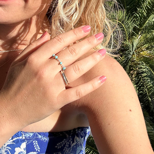 Turquoise Summer Beaded Ring - Sterling Silver