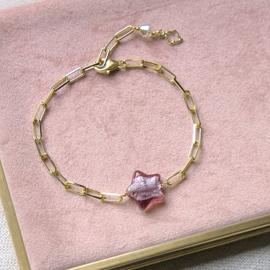 Star Paperclip Bracelet - Aubergine/Gold vermeil