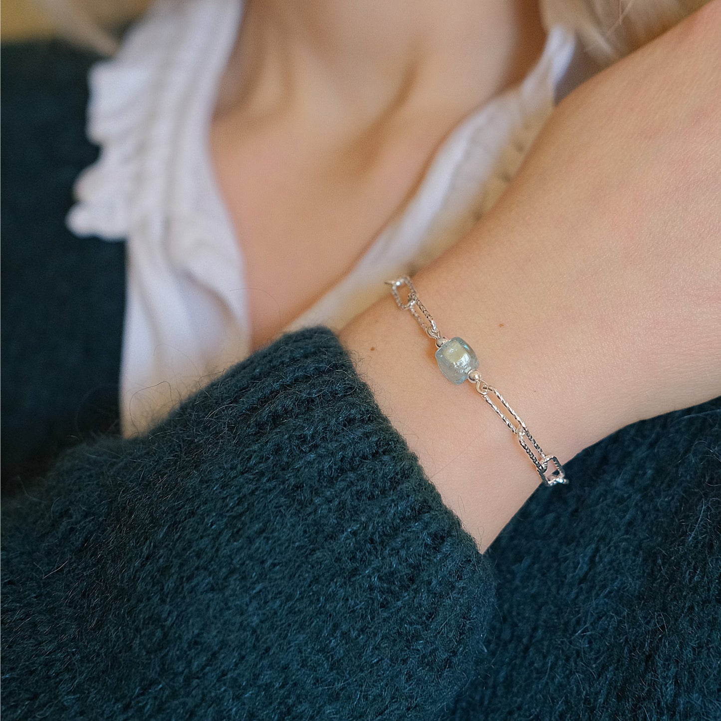 Azure Paperclip Bracelet - Sterling Silver