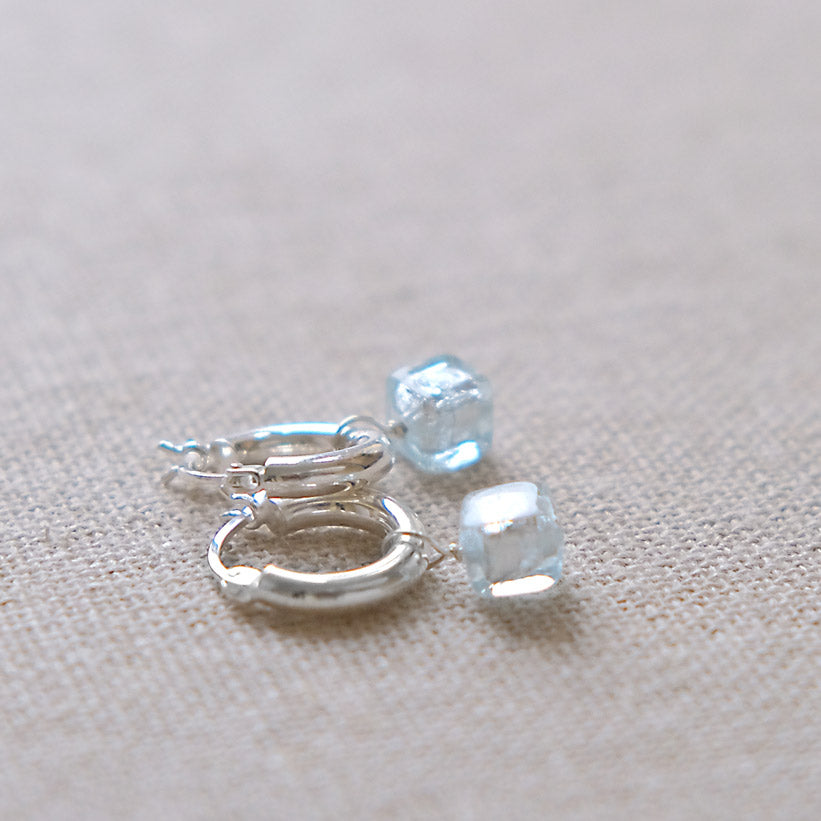 Chubby Blue Cube Hoop Earrings - Sterling Silver