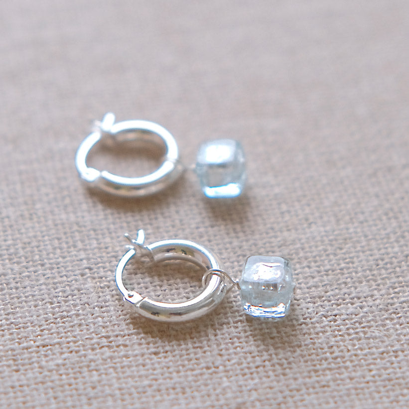 Chubby Blue Cube Hoop Earrings - Sterling Silver
