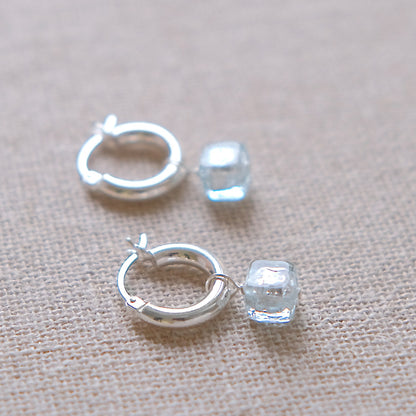 Chubby Blue Cube Hoop Earrings - Sterling Silver