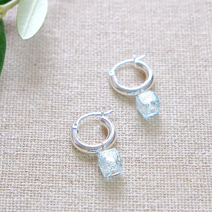Chubby Blue Cube Hoop Earrings - Sterling Silver