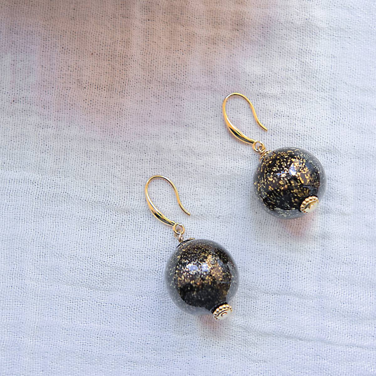 Blown Murano Glass Hook Drop Earrings - Gold