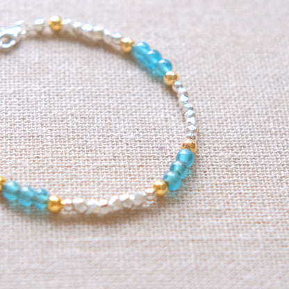 Beaded Bracelet - Blue, Silver and Gold