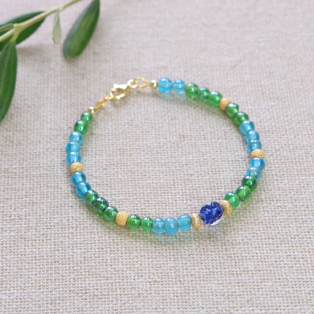 Blue and Green Bracelet - Gold Plated 1