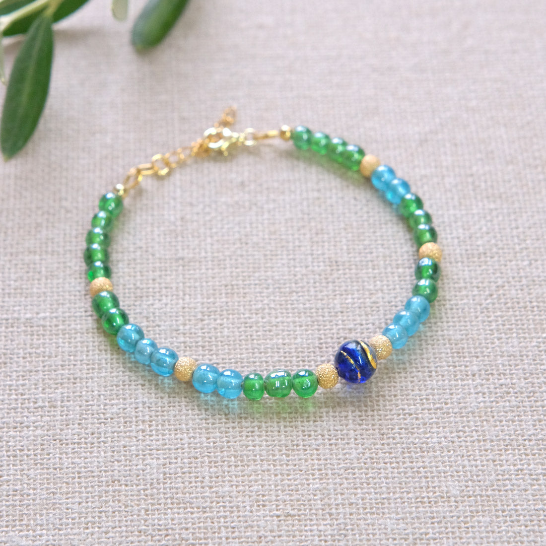 Blue and Green Bracelet - Gold Plated 2