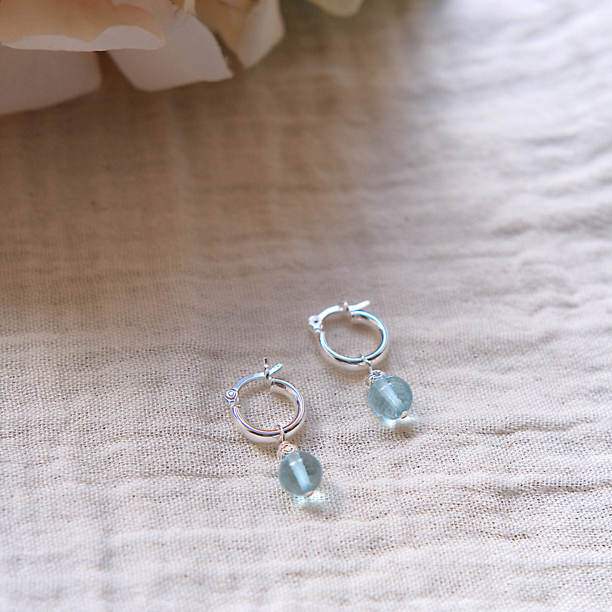 Blue Glass 12mm Hoop Earrings - Sterling Silver