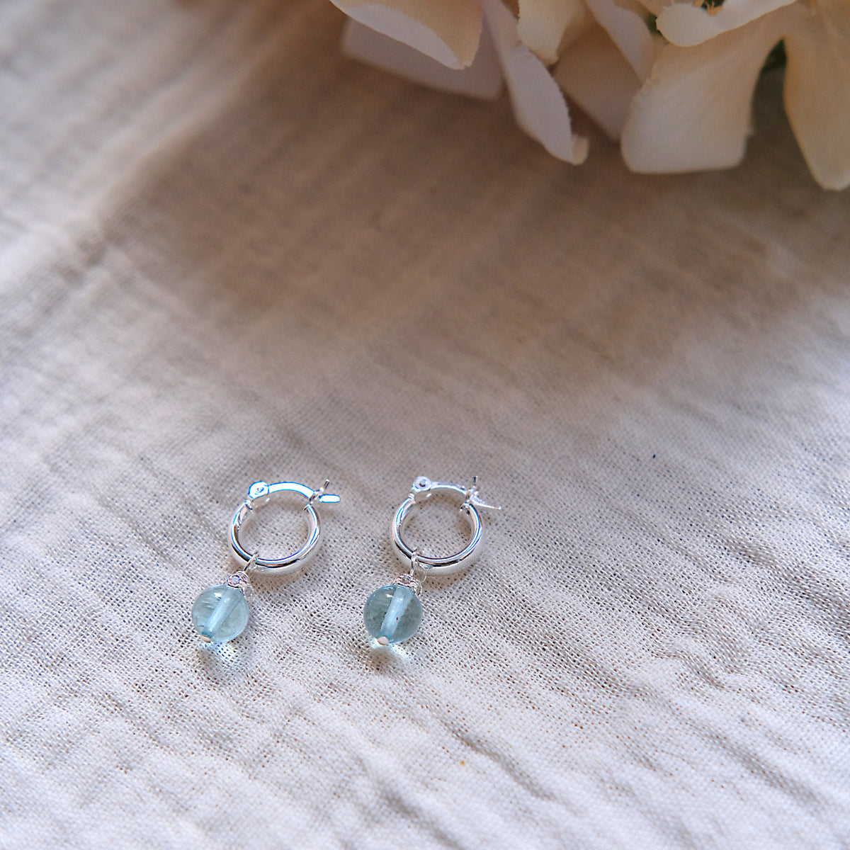 Blue Glass 12mm Hoop Earrings - Sterling Silver