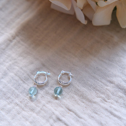 Blue Glass 12mm Hoop Earrings - Sterling Silver