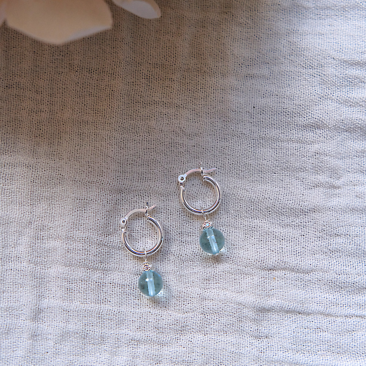 Blue Glass 12mm Hoop Earrings - Sterling Silver