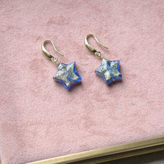 Star Hoop Earrings - Blue/Gold Plated