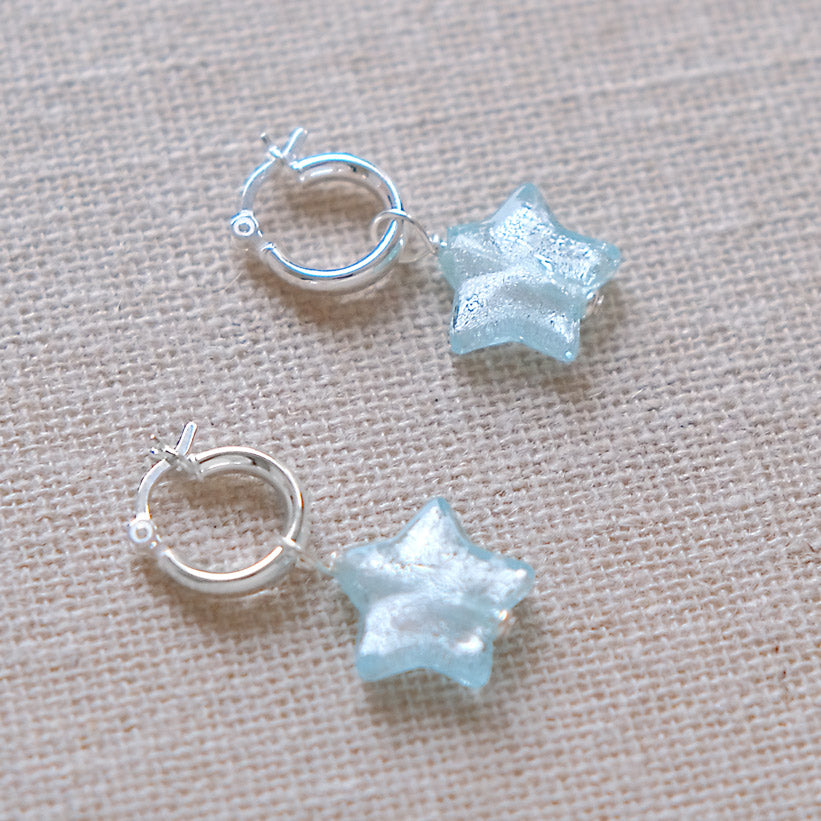 Blue Star Hoop Earrings - Sterling Silver