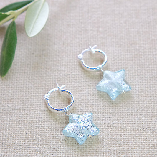 Blue Star Hoop Earrings - Sterling Silver