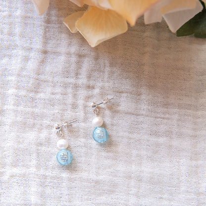 Blue Glass Stud Earrings - Sterling Silver