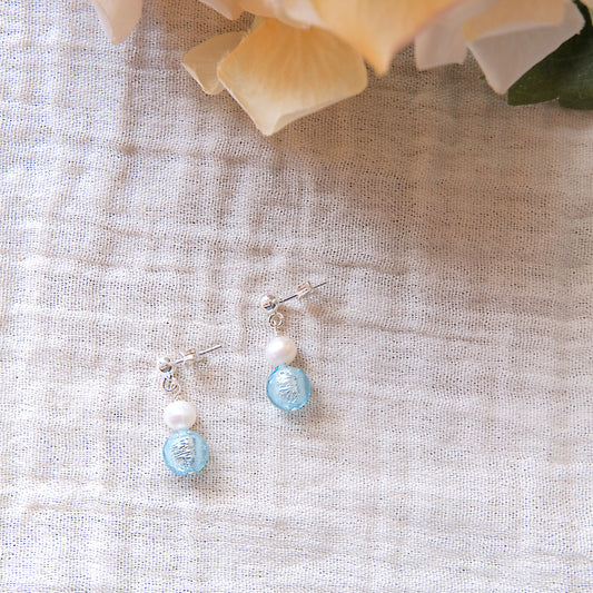 Blue Glass Stud Earrings - Sterling Silver