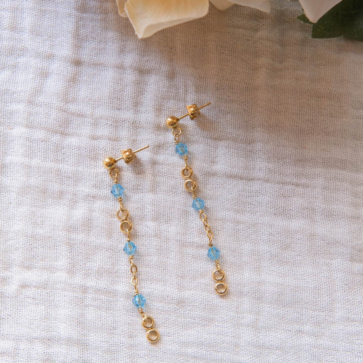 Light Blue Swarovski Stud Earrings - Gold